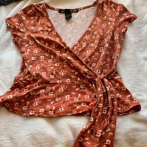 Rebel Sugar Floral Wrap Blouse - Rust